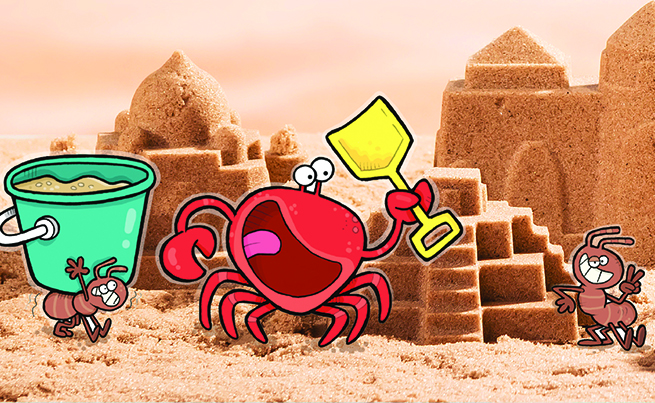 Château de sable avec illustrations de crabe
