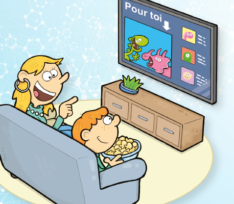 Une maman et son enfant qui regarde des suggestions à la télé