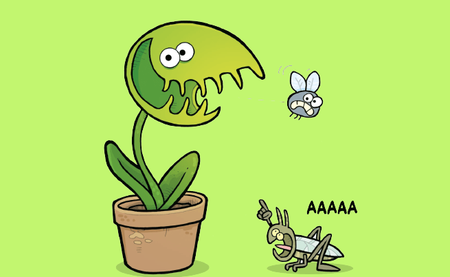 Illustration humoristique d'un plante carnivore